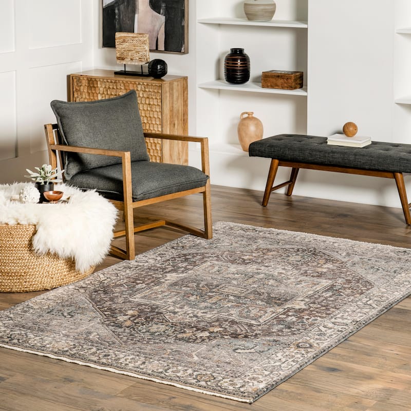 Nuloom Camila Faded Medallion Fringe Area Rug - 7' 10" x 9' 8" - Dark Grey - Rectangle