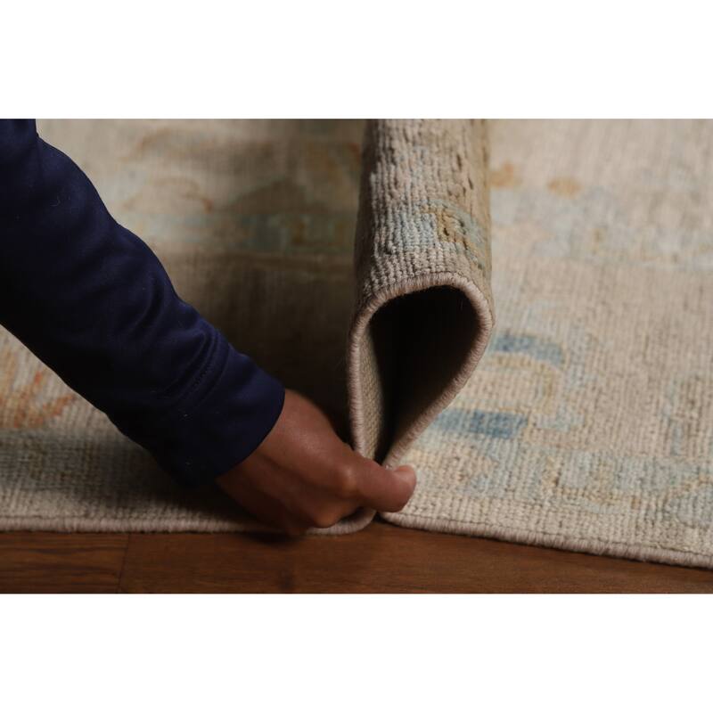 Hand Knotted Oriental 100% Wool Carpet Transitional All-Over Beige & Ivories Oushak Area Rug - 8' 10'' X 6' 2''