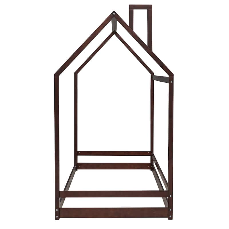Twin/Full Size Wooden House Bed for Kids, Semi-Enclosed Playhouse Design with Roof, Perfect for Bedroom Fun and Sleep