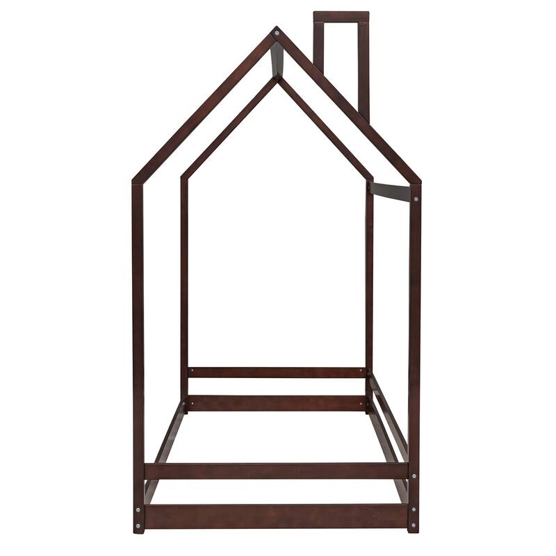 Twin Size House Bed with Roof, Playhouse Design, and Pinewood Frame