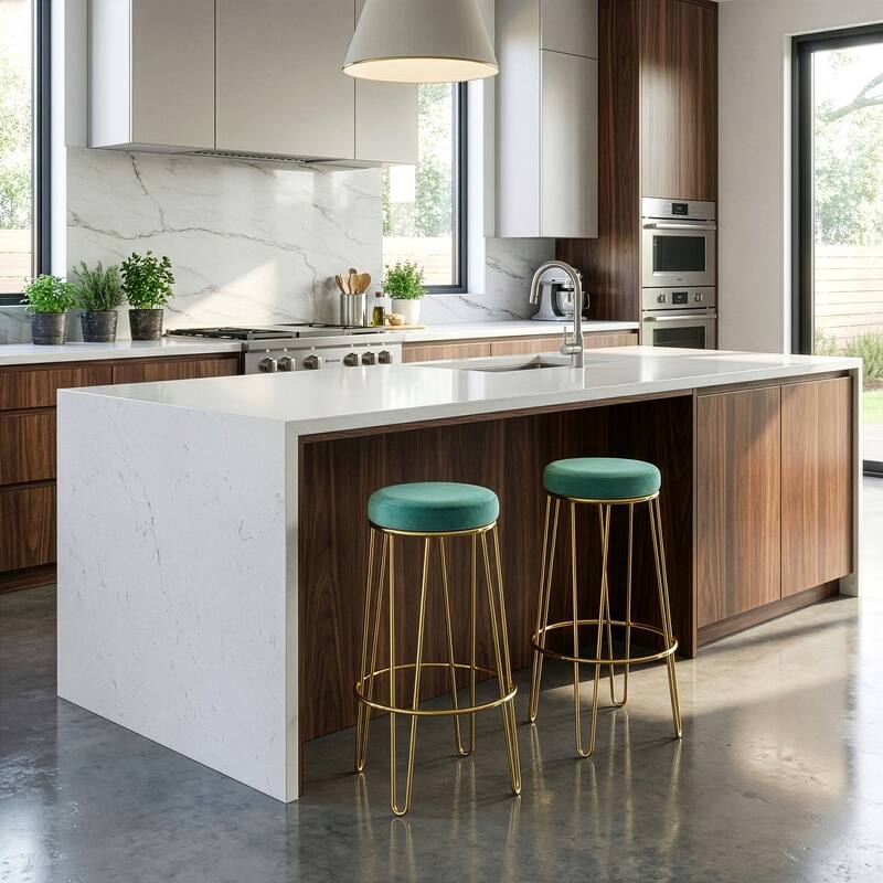 Carson Carrington Idhult Turquoise Velvet Bar Stool (Set of 2)