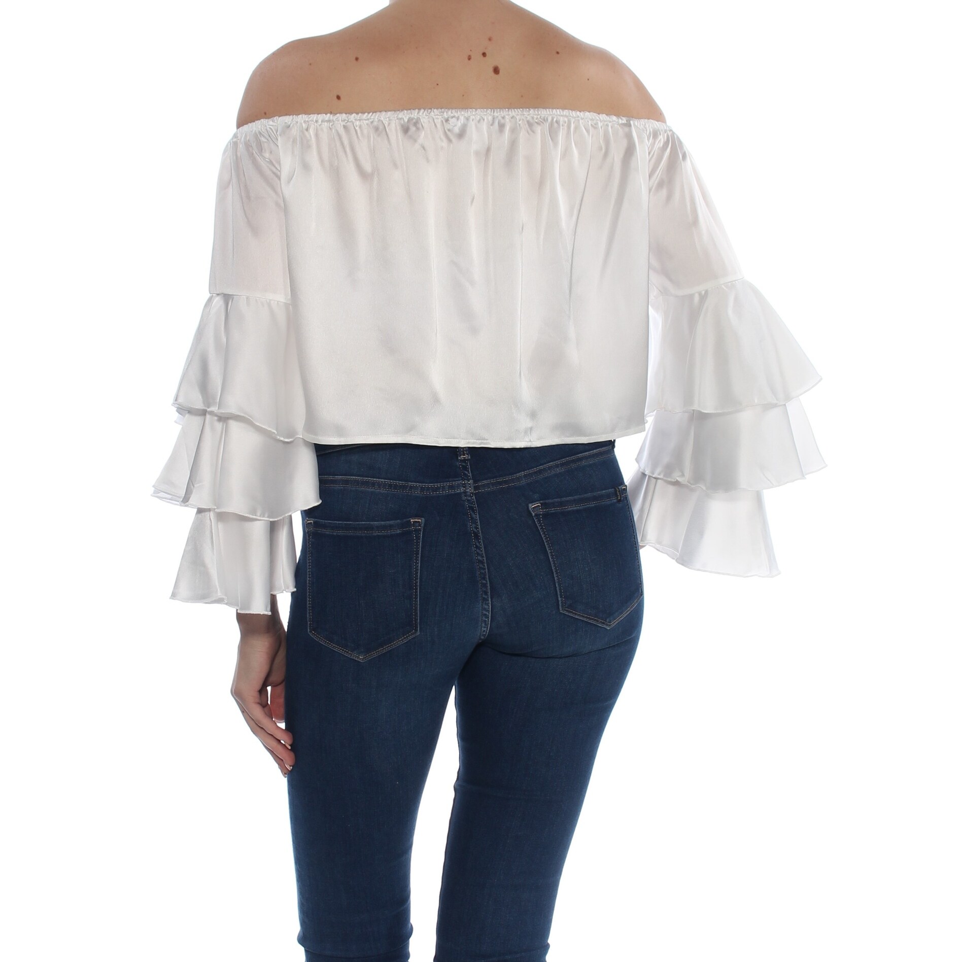 Shop Inc Womens White Bell Sleeve Off Shoulder Crop Top Top Size S