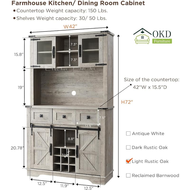 Farmhosue Bar Cabinet, Kitchen Buffet, Coffee Bar Sideboard Table