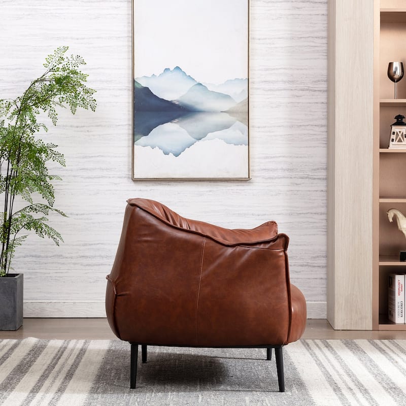 KINWELL 33" Wide Faux Vegan Leather Upholstery Barrel Chair