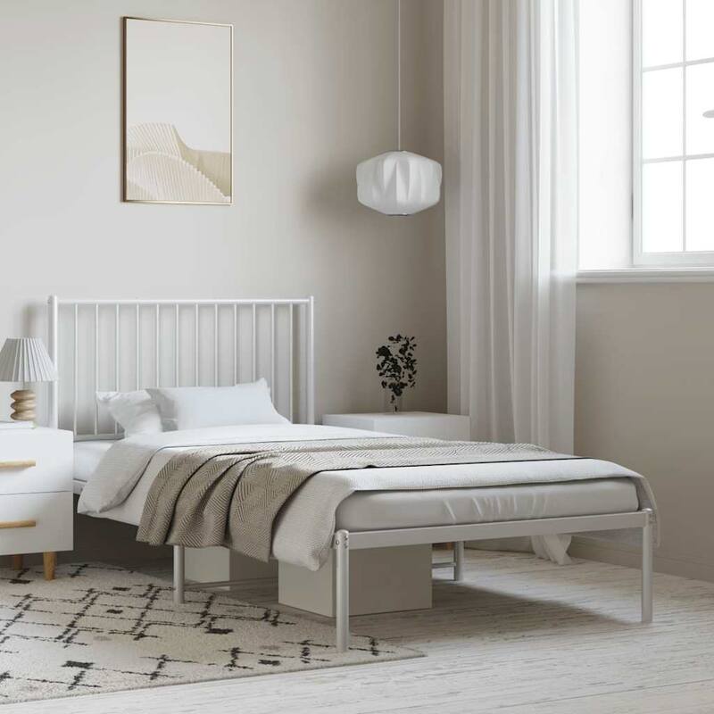 vidaXL Metal Bed Frame, No Mattress - White 81.5" x 41.1" x 35.6" - Twin