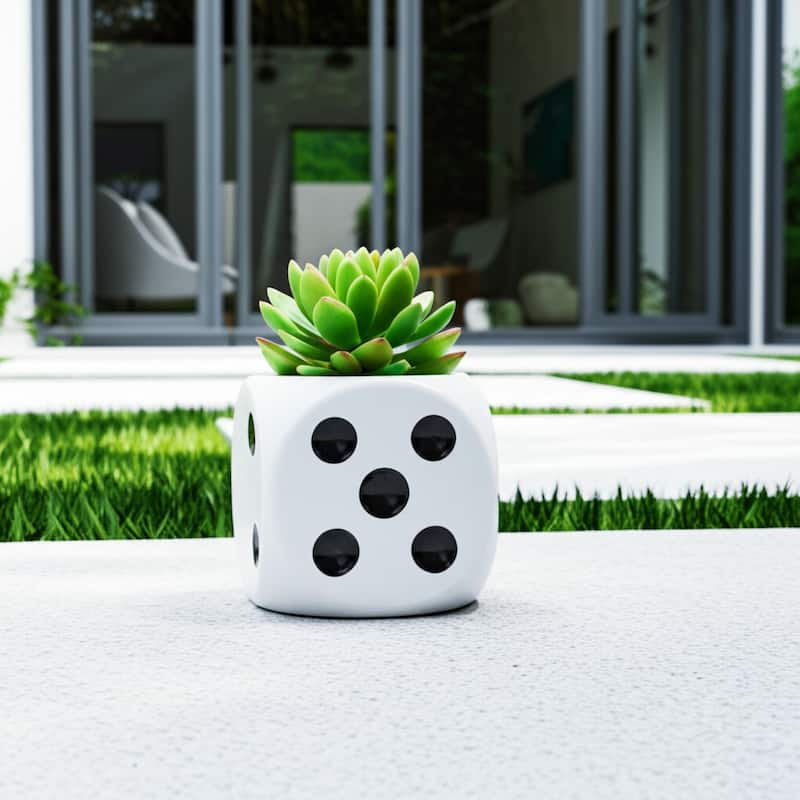 Ceramic Planter Dice-Shaped Design Home and Garden Decor - 6" White - 6" x 6" x 6" - White - 6" x 6" x 6"