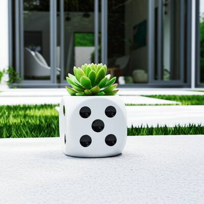 Ceramic Planter Dice-Shaped Design Home and Garden Decor - 6" White - 6" x 6" x 6"