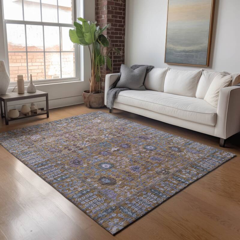 Machine Washable Indoor/ Outdoor Traditional Classic Chantille Rug