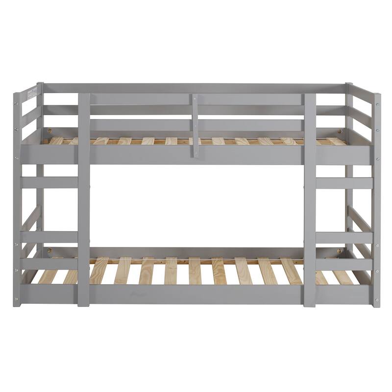 Twin-over-Twin Solid Wood Bunk Bed Frame with Guardrails and Dual Ladders