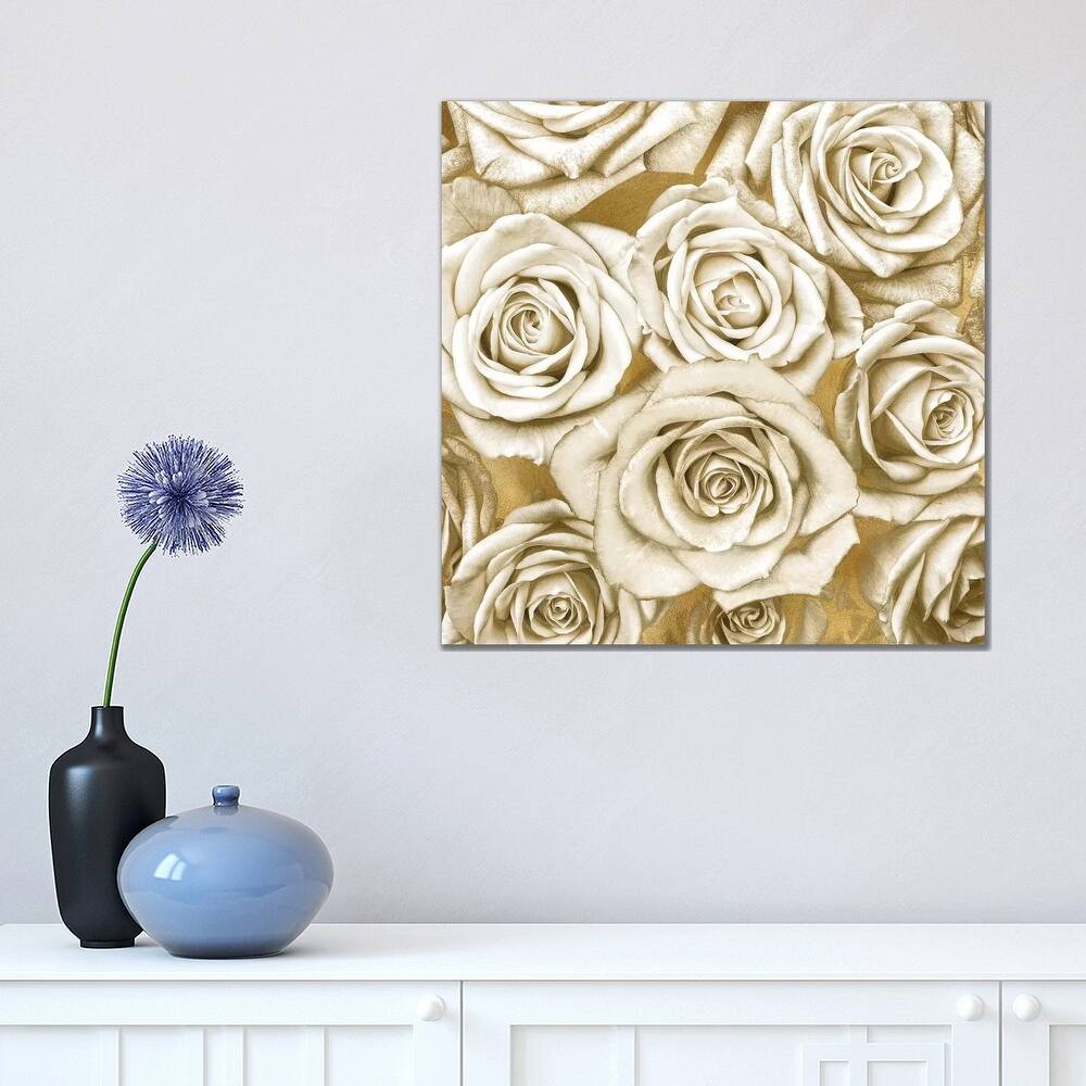 iCanvas "Ivory Roses On Gold" by Kate Bennett Canvas Print