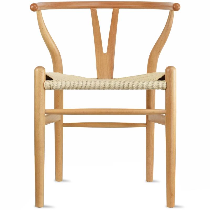 Modern Dining Chair with Woven Paper cord Seat, Solid Wooden Farmhouse Y Back Elbow Side Chair - Natural