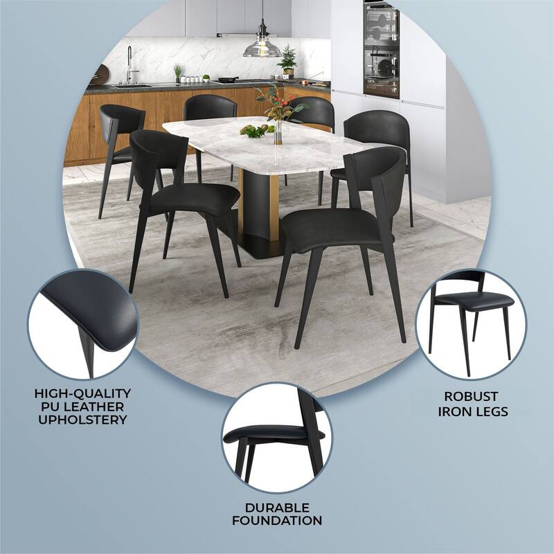 Modern Leather Dining Chair - Upholstered Accent Chair with Metal Legs, Curved Open Back & No Assembly - For Kitchen or Office