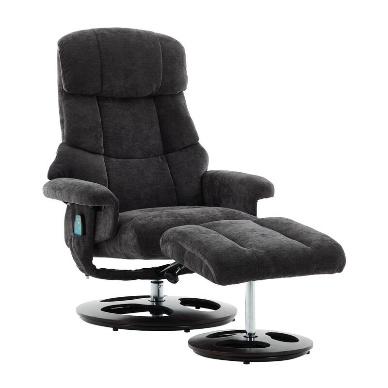 Recliner Chair with Ottoman, Modern 360° Swivel Lounge Chair with Footstool, Chenille Fabric, 5 Point Vibration Massage
