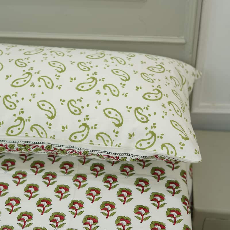 Fabdivine Cotton Hand Block Floral Flat Sheet Bed Room Home Décor Accent Gift