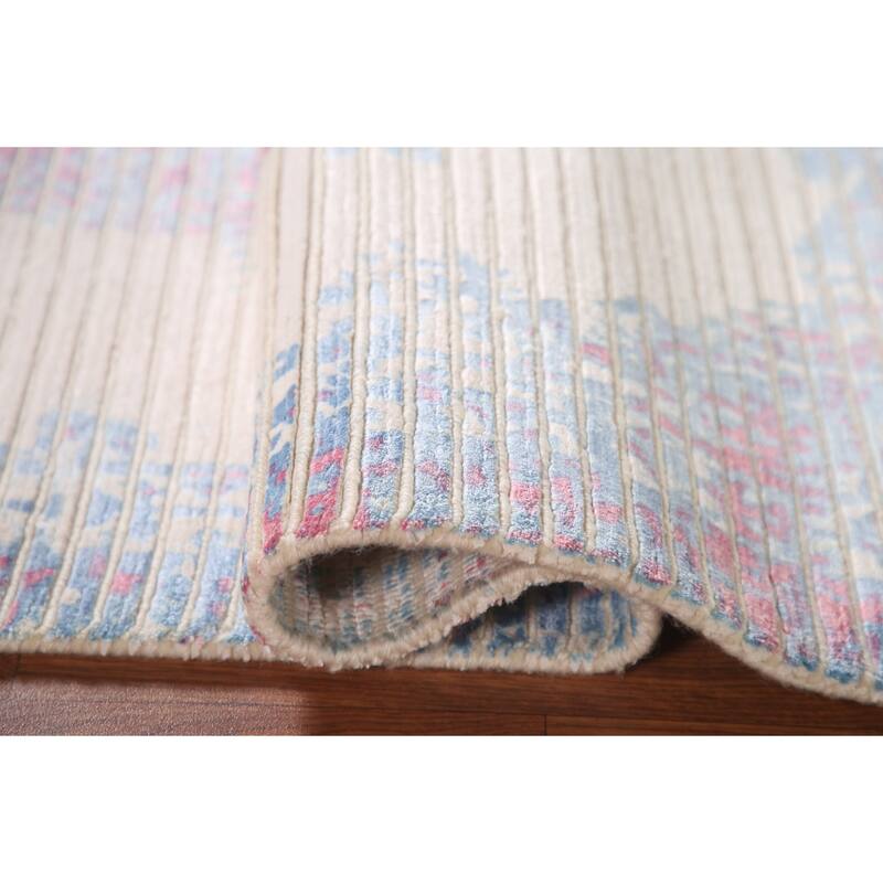 Abstract Accent Rug Hand-Knotted Striped Wool Carpet - 3'11"x 5'6"