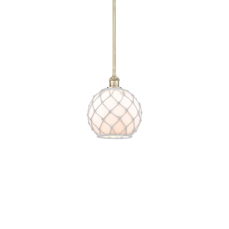 Innovations Lighting 616-1S-12-10 Farmhouse Rope Pendant Farmhouse - Antique Brass / White Glass with White Rope