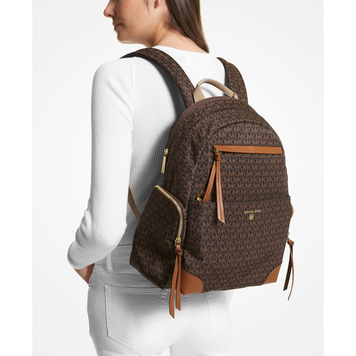 Michael Kors Womens Prescott Signature Logo Nylon Backpack 