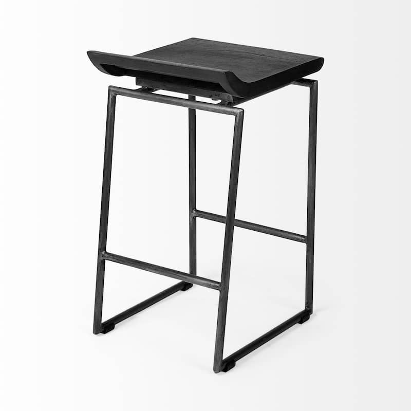 Givens Black Solid Wood Seat with Black Metal Frame Counter Stool - 14"W x 15.8"D x 25.8"H