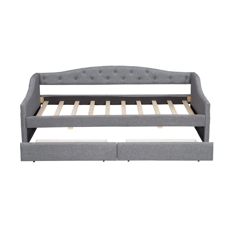 Twin XL Size Upholstered Daybed with LED Belt and 2 Drawers
