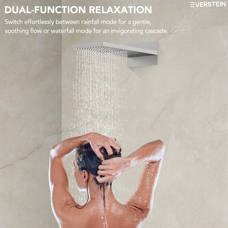 Dual-Function Wall Mounted Waterfall & Rainfall Shower Faucet Set With Rough-In Valve - 22"*10"