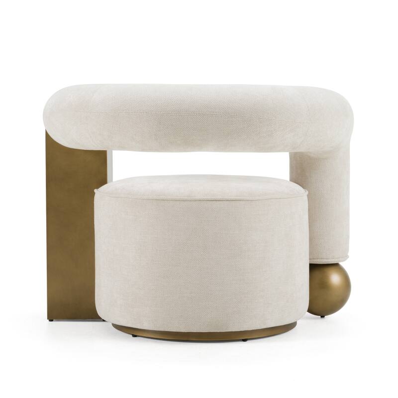Divani Casa Tranquil Contemporary Beige Fabric & Antique Brass Accent Chair