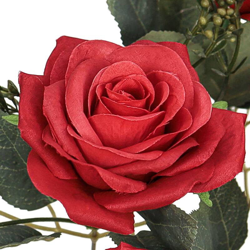 Set of 2 Red Artificial Queen Tea Rose Flower Stem Bush Bouquet 17in - 17" L x 9" W x 9" DP