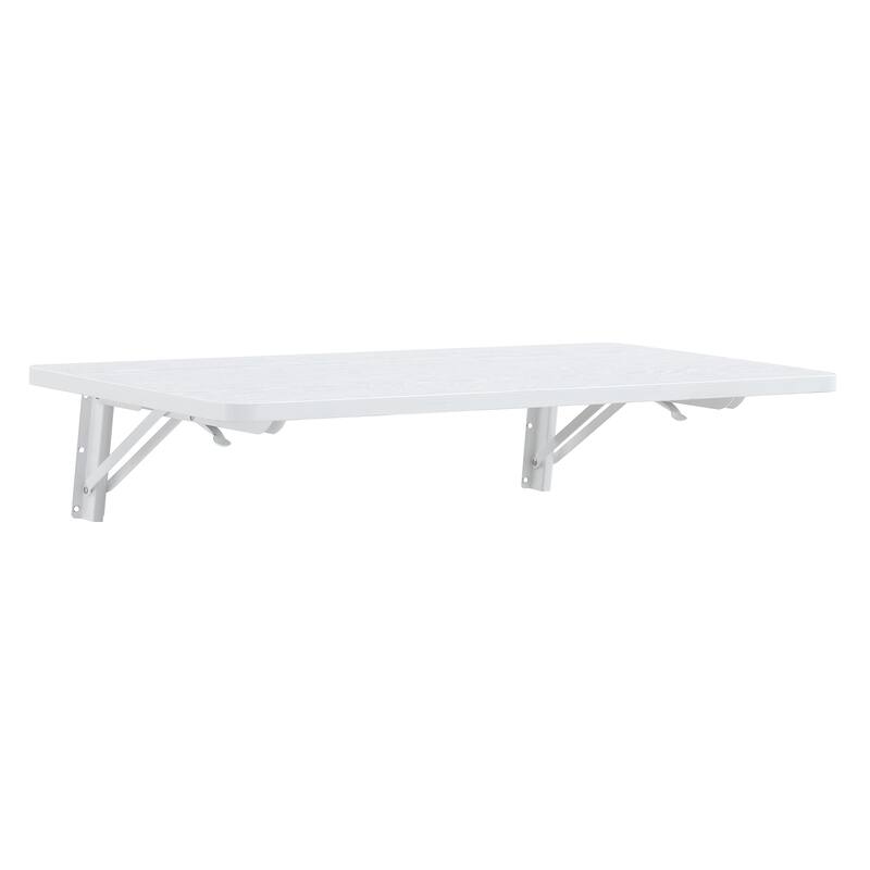 Minimalist Folding Wall Mounted Table Desk with Steel Brackets and Smooth Rounded Corners for Small Space or Home Office