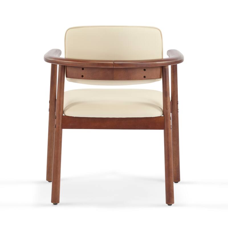 Roomfitters 2-Pack Mid-Century Dining Chairs, PU Upholstered Seat with Curved Rubber Wood Frame, Cream and Walnut