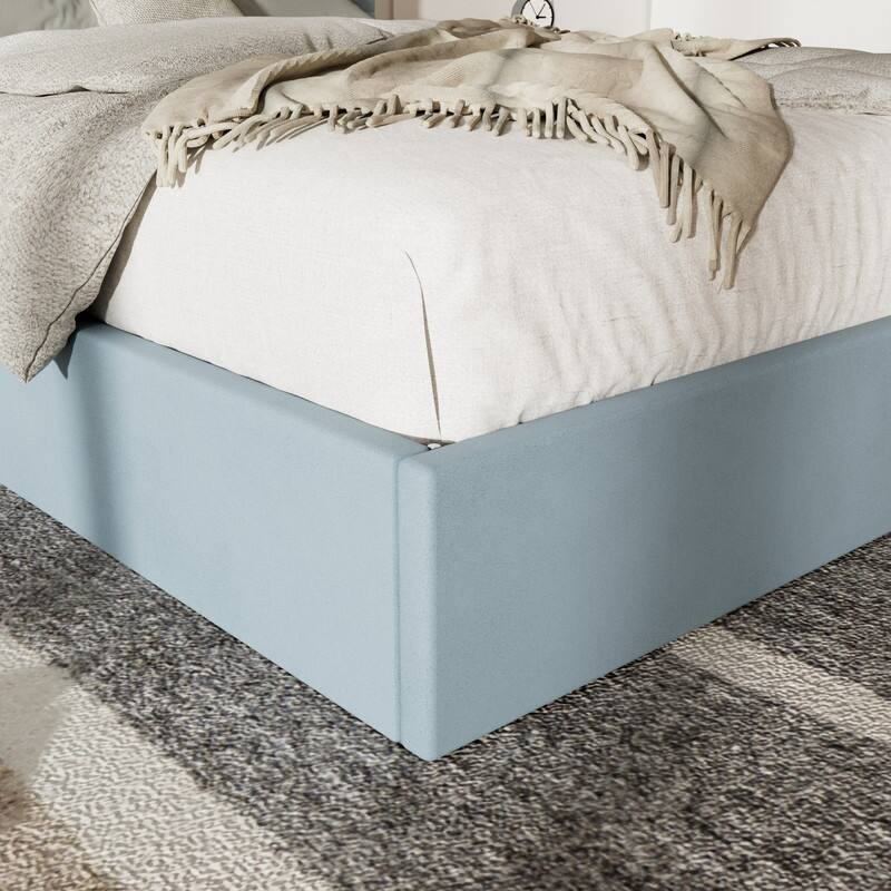 Plywood Frame Upholstered Platform Bed with Lift-up Storage Supported by Metal and Wooden Slats