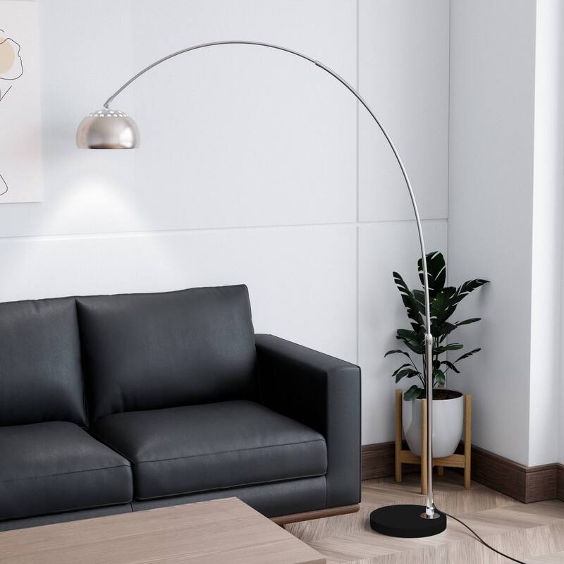 Floor Lamp with Black Marble Base and Metal Lamp Shade Arco Collection - 76"