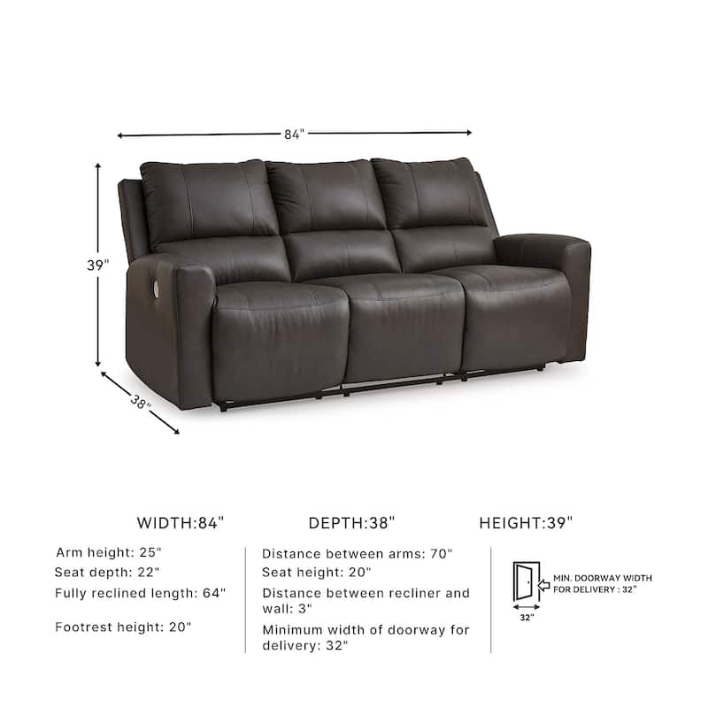 Signature Design by Ashley Boxmere Dark Brown Power Reclining Sofa - 84"W x 38"D x 39"H