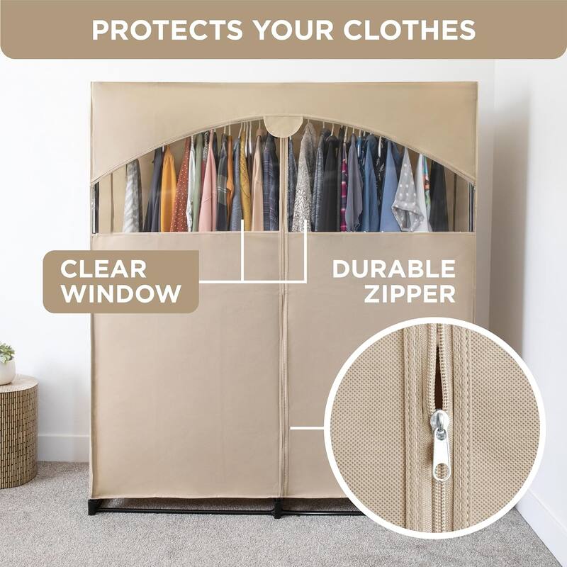 HOLDN’ STORAGE Portable Wardrobe Closet for Hanging Clothes - Large - Heavy Duty Hanging Rod with 50 Lb. Weight Capacity