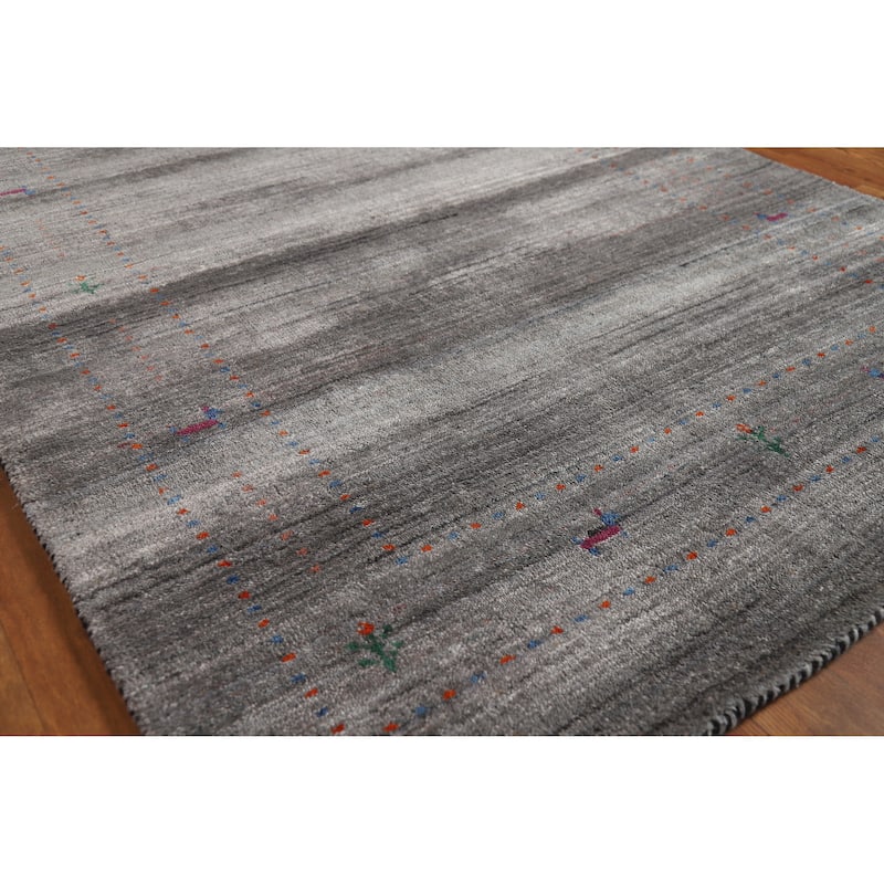 Hand Knotted Oriental 100% Wool Carpet Tribal Tribal Greys & Charcoal Gabbeh Area Rug - 5' 10'' X 4' 0''
