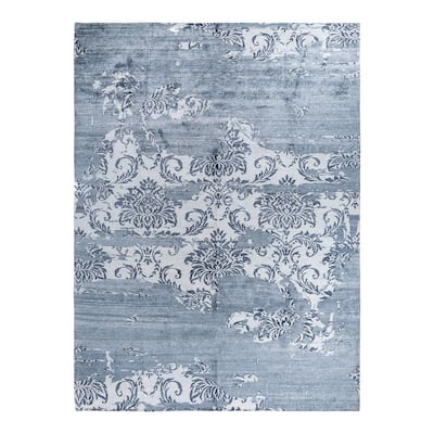 Modern One-of-a-Kind Hand-Knotted Area Rug - Gray, 9' 2" x 12' 0" - 9' 2" x 12' 0"