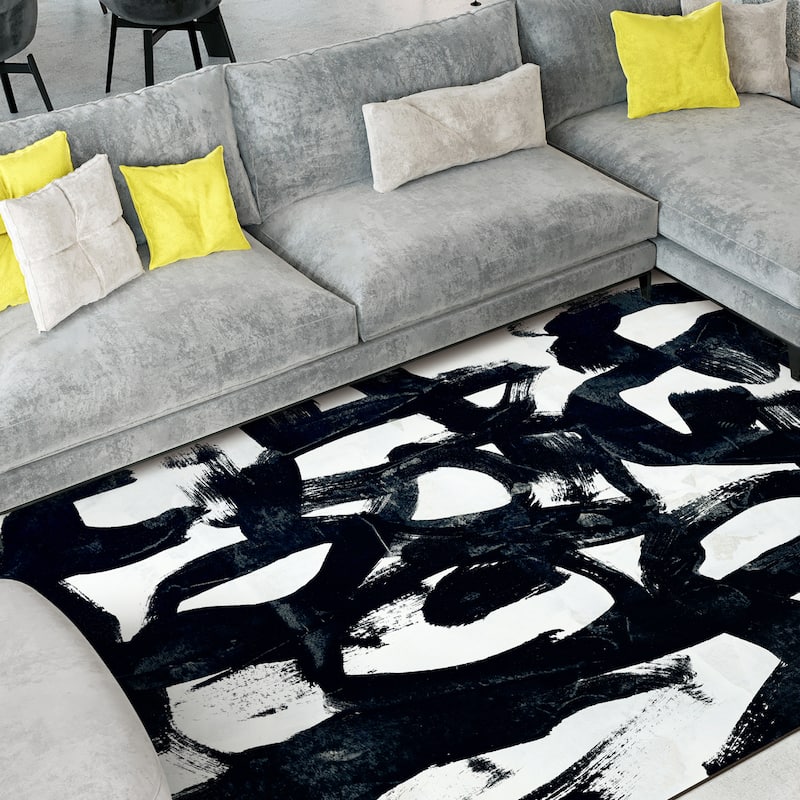 Graffiti Tangle I Abstract Washable Art Area Rug size 5'x8', Power-loomed, Non Slip Rug, Soft Rug for Living Room,Bedroom,Office