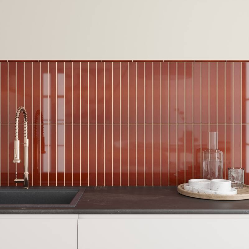 Apollo tile 2" x 16" Horizonte Glossy Caramel Ceramic Tile (10.76 sq ft/case) - 50 Pack