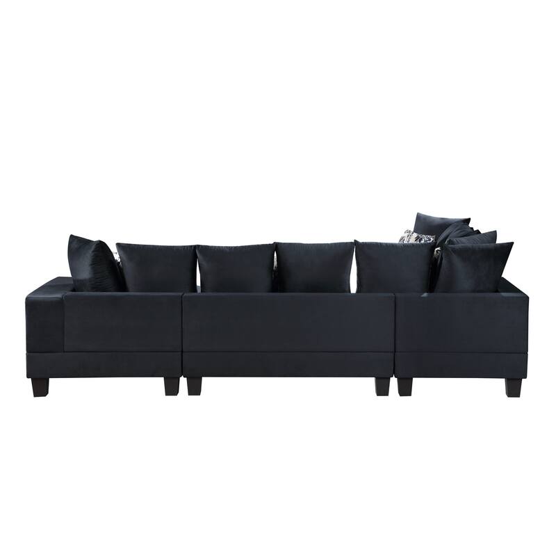 Modern U Shape Velvet Sectional Sofa with Lots of Pillows