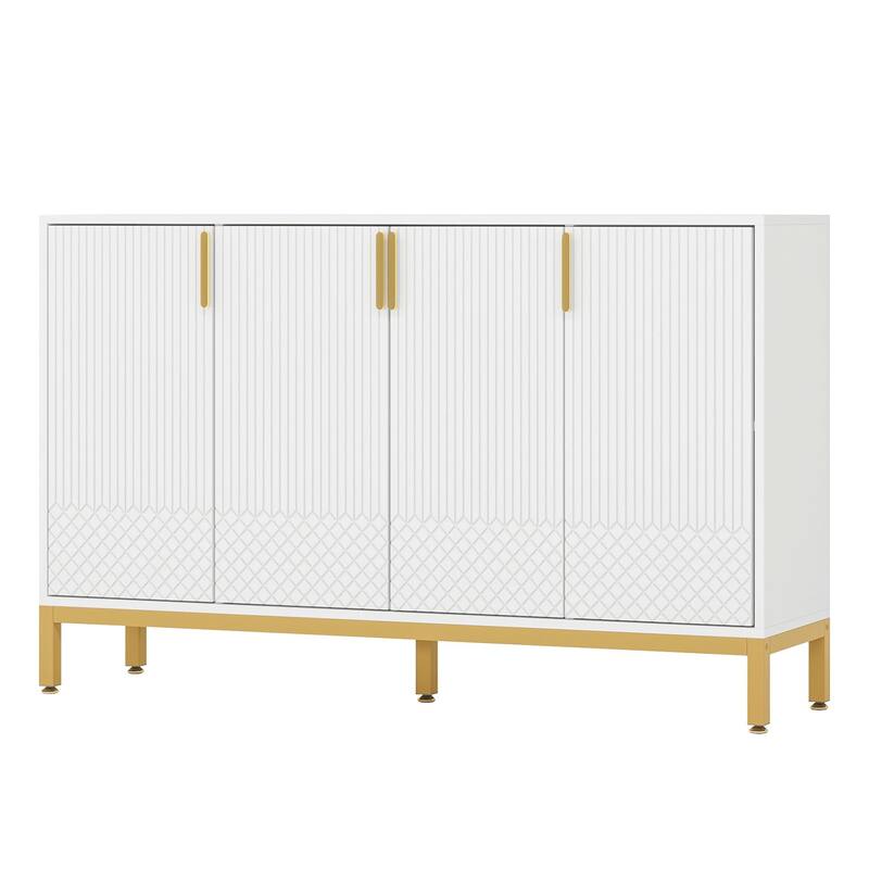 59" Luxury White & Gold Buffet Sideboard Cabinet