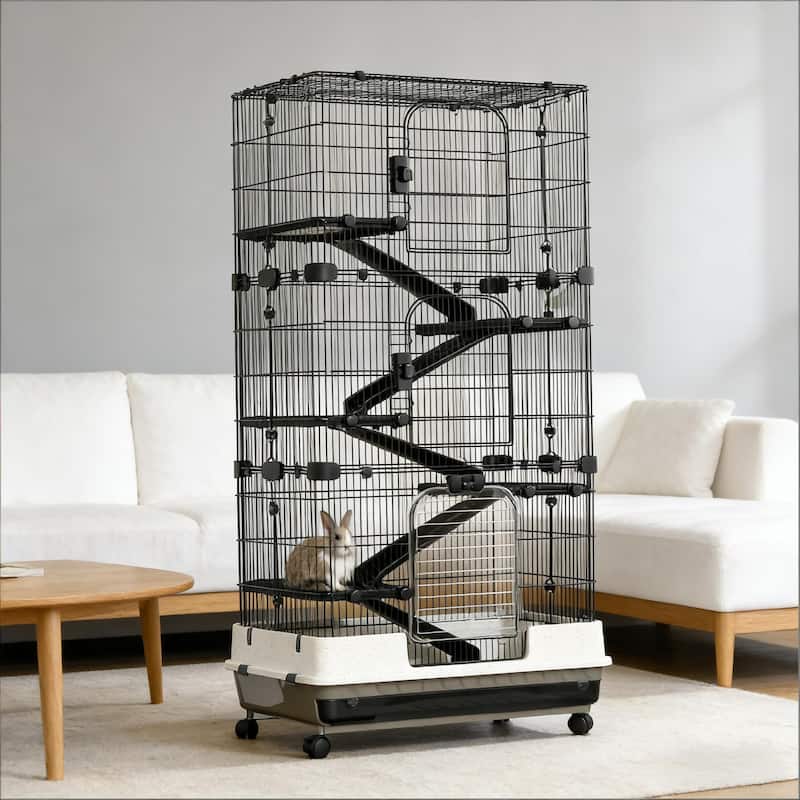 Small Animal Rabbit Cage,Spacious Pet House is designed for convenient cleaning - Black,White