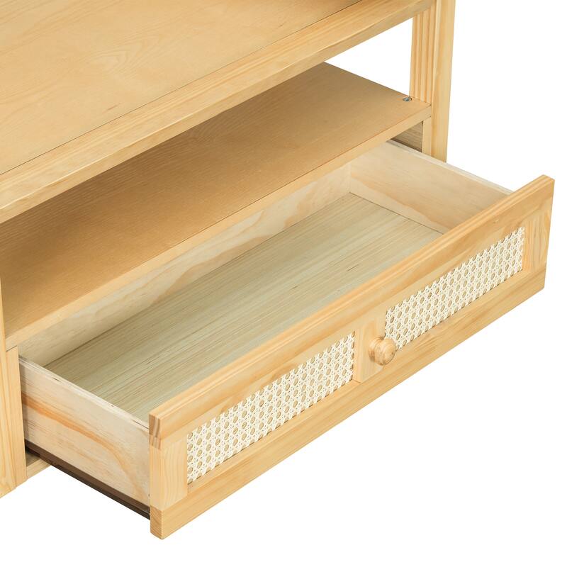 Coffee Table with 1 Storage Shelf and 1 Rattan Drawer - Natural