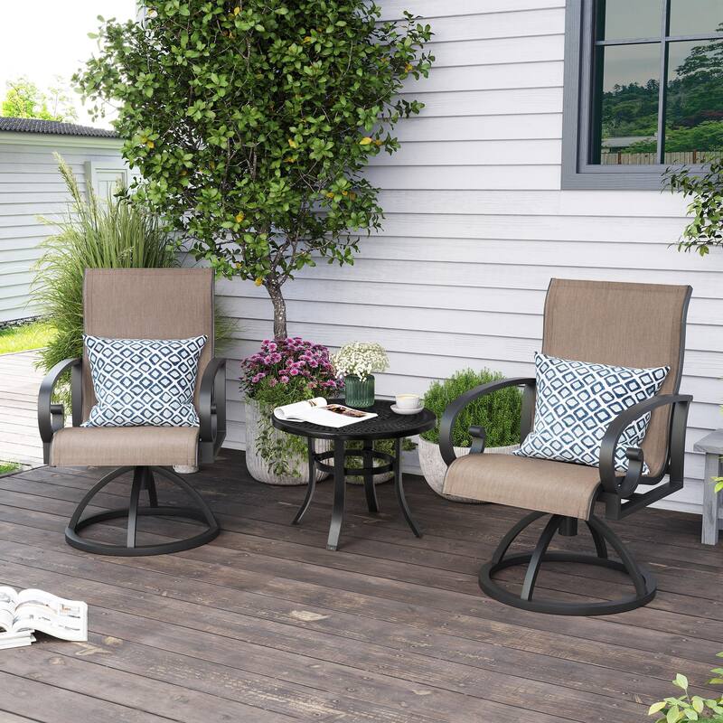 Patio Swivel Dining Chairs with Sunbrella Textilene Mesh Fabric, Outdoor Furniture Gentle Rocker Chair with Back and Arm - Augustine Ashe, Set of 2