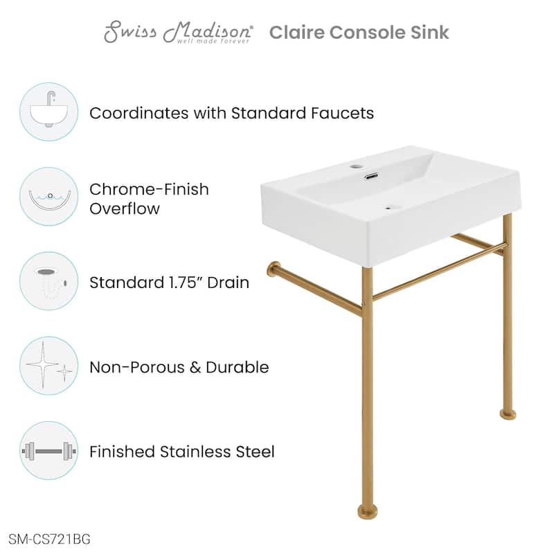 Claire Ceramic Console Sink White Basin Gold Legs