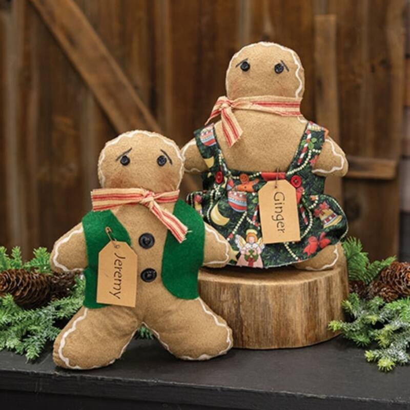Ginger and Jeremy Gingerbread Dolls Plush Holiday Decor Decorative Christmas Figurines 2 Asstd.
