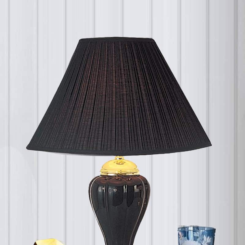 27" Tall Ceramic Table Lamp, Urn-Shaped with Black finish, Linen Shade
