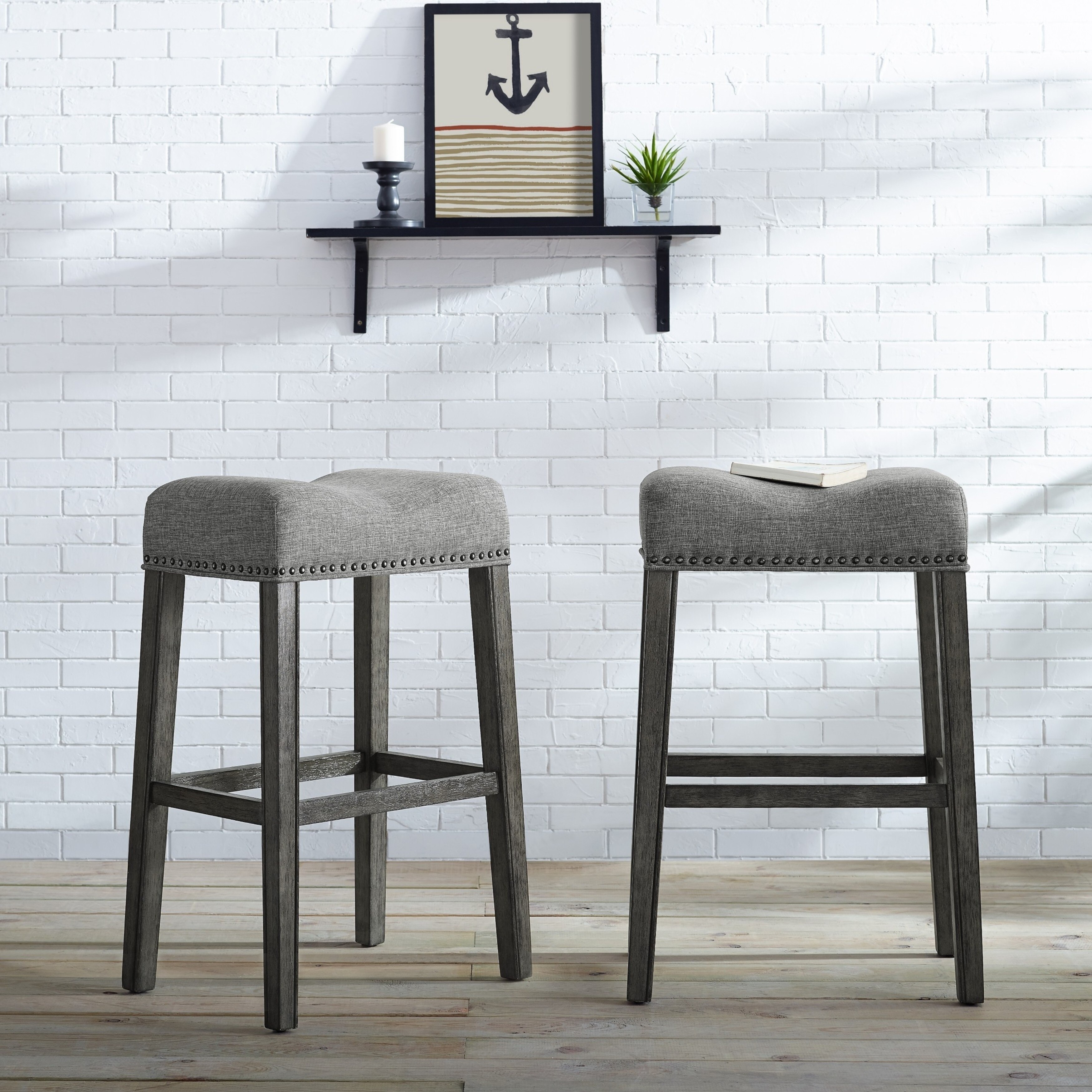 Tufted backless top bar stools