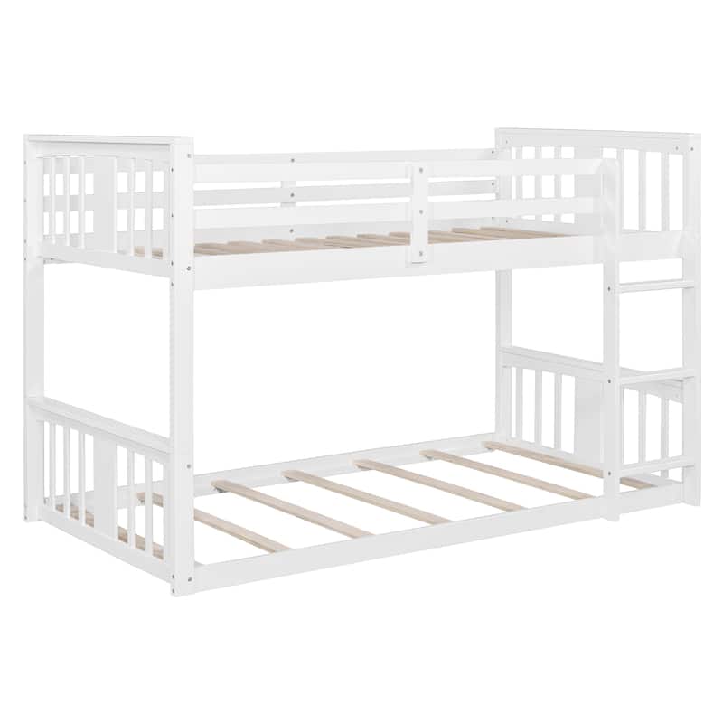 Twin Over Twin Bunk Bed with Ladder and Solid Pine Frame