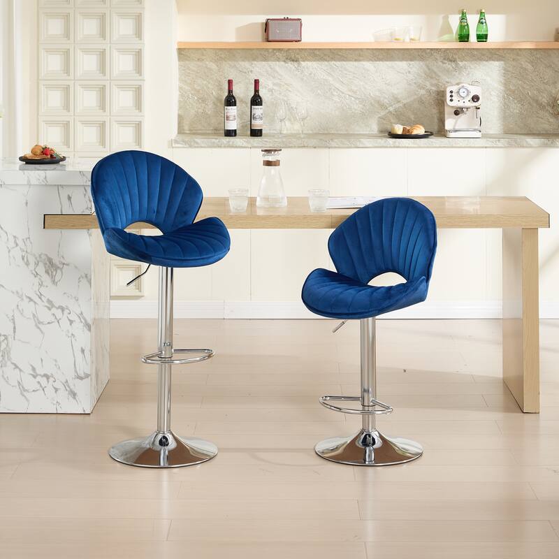 Set of 2 Adjustable Bar Stools with Back & Footrest, Navy Blue Counter Height Bar Chairs for Kitchen & Pub