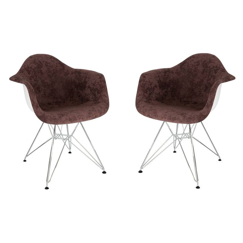 Willow Velvet Accent Armchair with Eiffel Chrome Base Set of 2 by LeisureMod - Coffee Brown