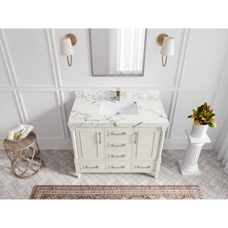 Willow Collections 42 in. W x 22 in. D Aberdeen Single Bowl Sink Bathroom Vanity with Countertop - 2" Viola Gold - Ivory