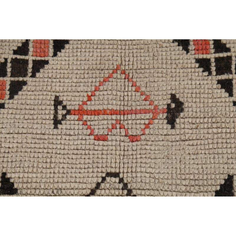 Geometric Moroccan Oriental Area Rug Hand-Knotted Beige Wool Carpet - 6'0"x 9'8"